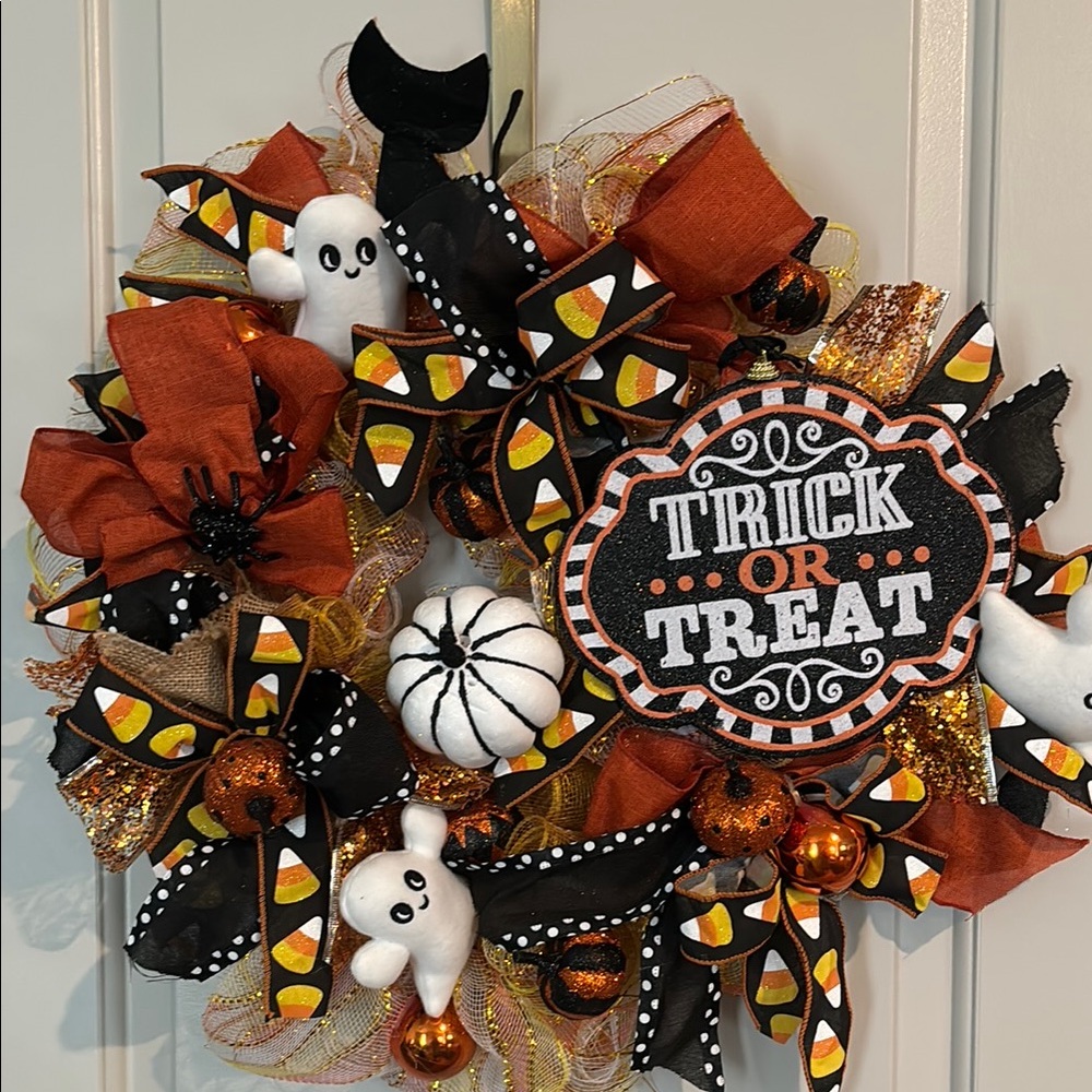 Trick-Or-Treat Wreath Hand Crafted Trick Treat Wreath Custom Design FINAL SALE